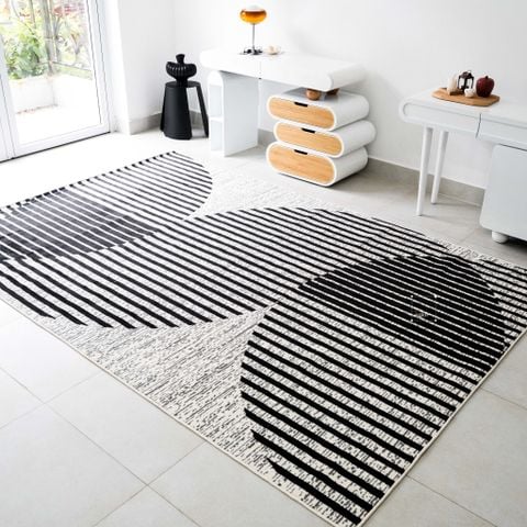 Thảm Lông Sợi Ngắn Lượn Sóng Phối Màu Xám Đen Không Gian 3D