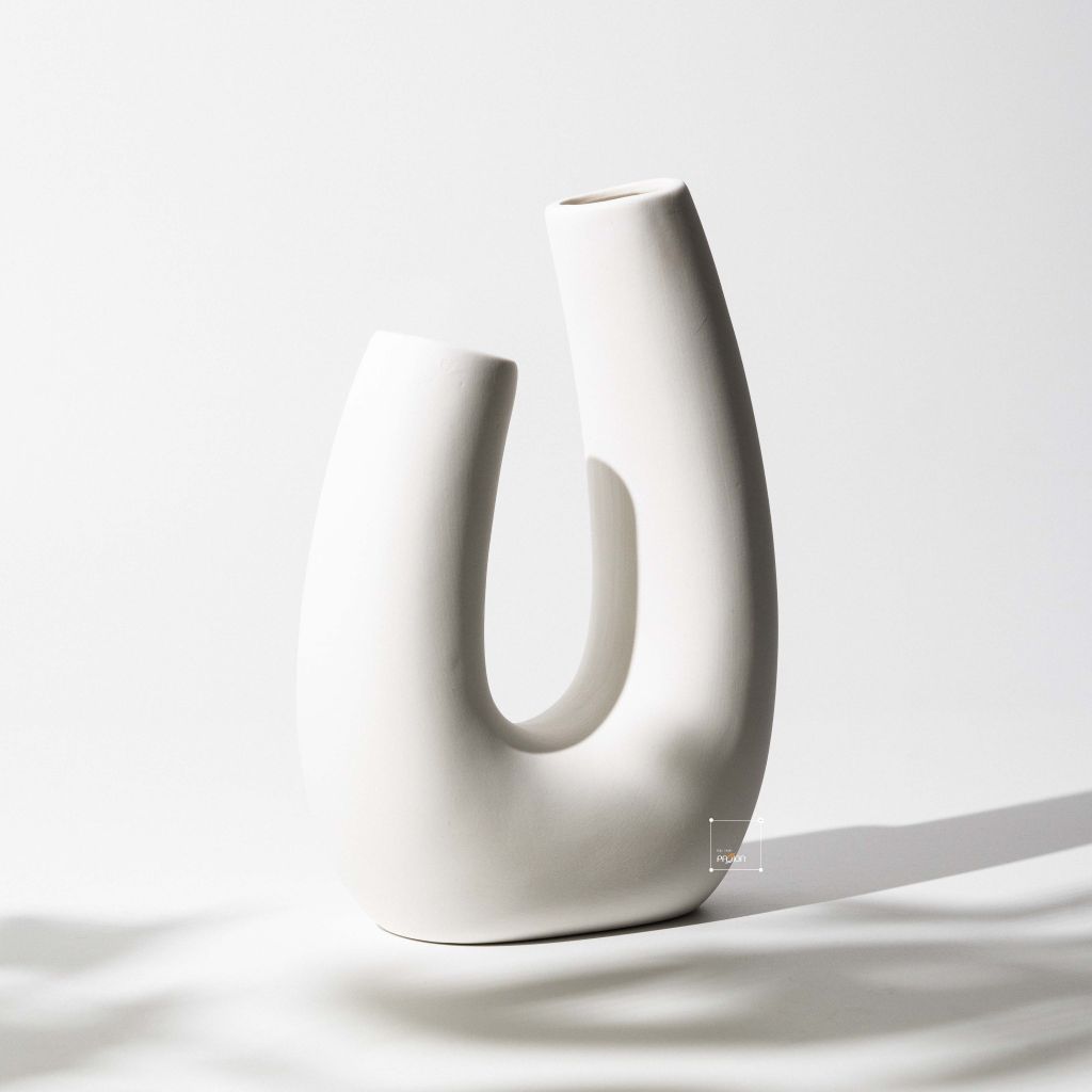 Bình Gốm Trắng Wabi Sabi Tạo Dáng Cách Điệu Decor Hoa Khô