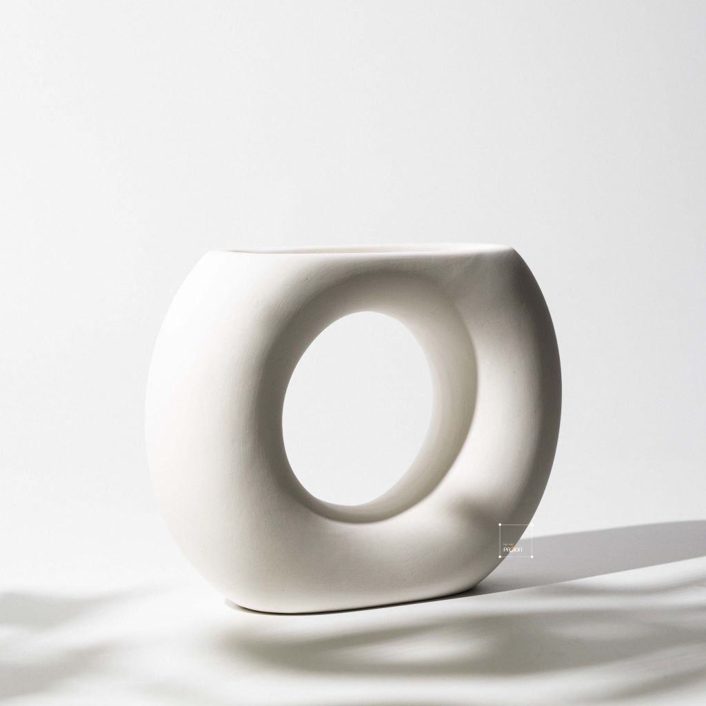 Bình Gốm Trắng Wabi Sabi Tạo Dáng Cách Điệu Decor Hoa Khô