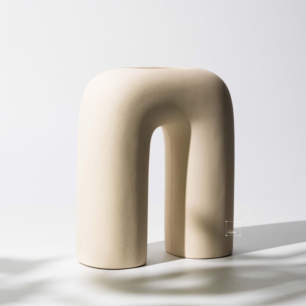 Bình Gốm Trắng Wabi Sabi Tạo Dáng Cách Điệu Decor Hoa Khô