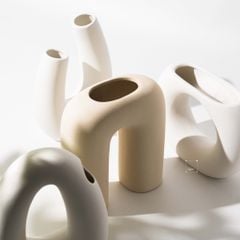Bình Gốm Trắng Wabi Sabi Tạo Dáng Cách Điệu Decor Hoa Khô