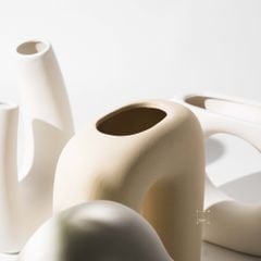 Bình Gốm Trắng Wabi Sabi Tạo Dáng Cách Điệu Decor Hoa Khô