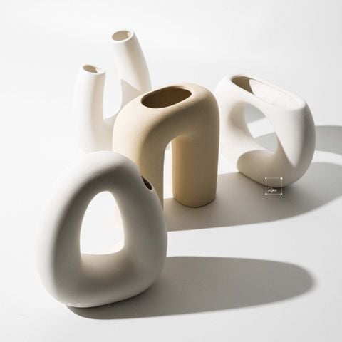 Bình Gốm Trắng Wabi Sabi Tạo Dáng Cách Điệu Decor Hoa Khô