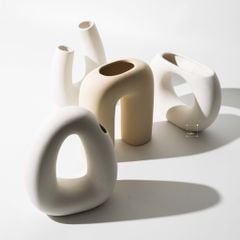 Bình Gốm Trắng Wabi Sabi Tạo Dáng Cách Điệu Decor Hoa Khô