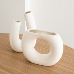 Bình Gốm Trắng Wabi Sabi Tạo Dáng Cách Điệu Decor Hoa Khô