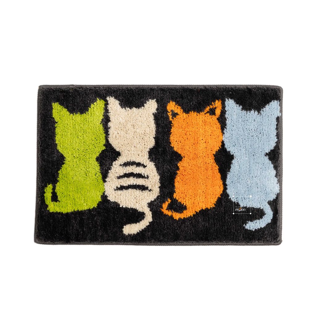 Thảm Lau Chân Cotton Len Sợi Siêu Thấm Hình Mèo Ovan