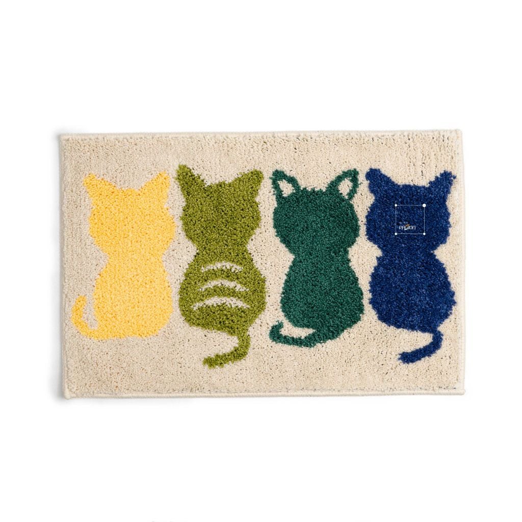 Thảm Lau Chân Cotton Len Sợi Siêu Thấm Hình Mèo Ovan