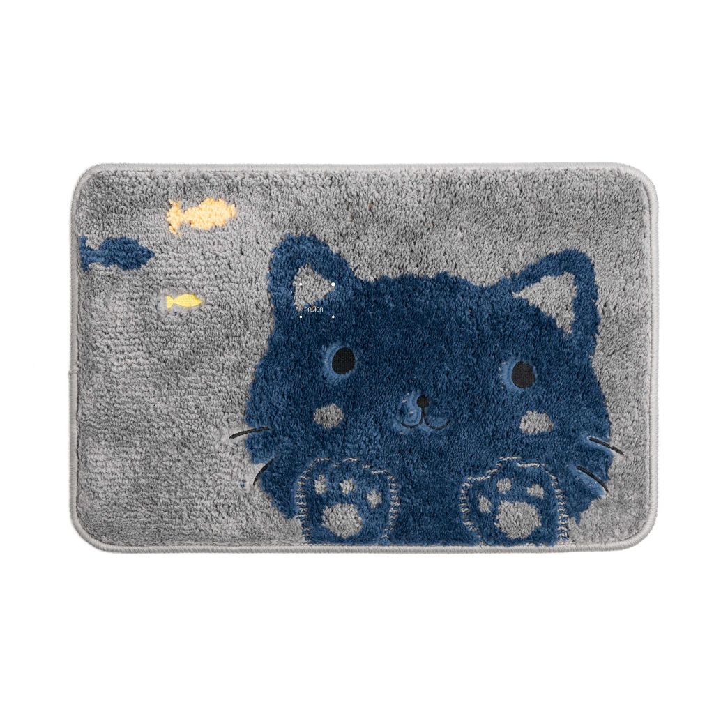 Thảm Lau Chân Cotton Len Mèo Nâu Xanh