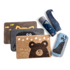 Thảm Lau Chân Cotton Len Mèo Nâu Xanh