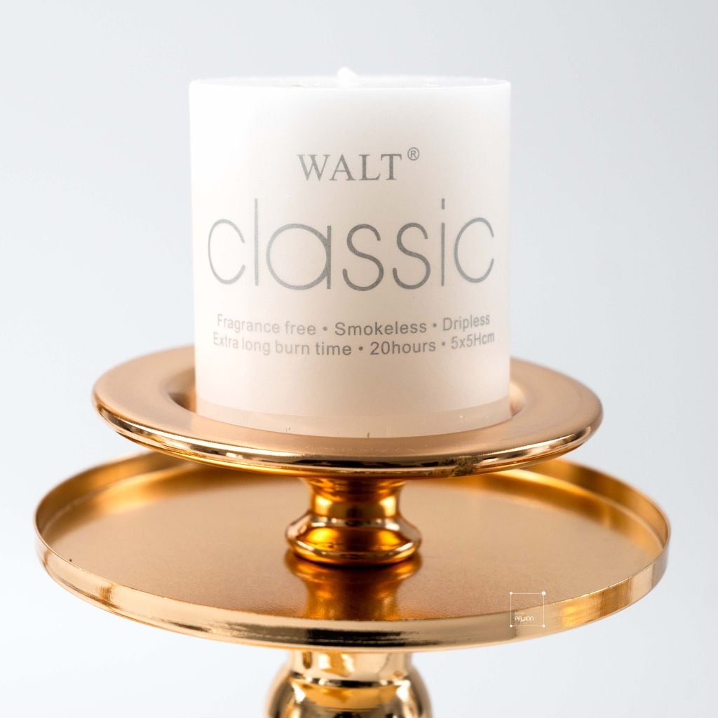 Bộ 3 Chân Nến Kèm Nến Trụ Lớn Màu Vàng Decor Bàn Ăn