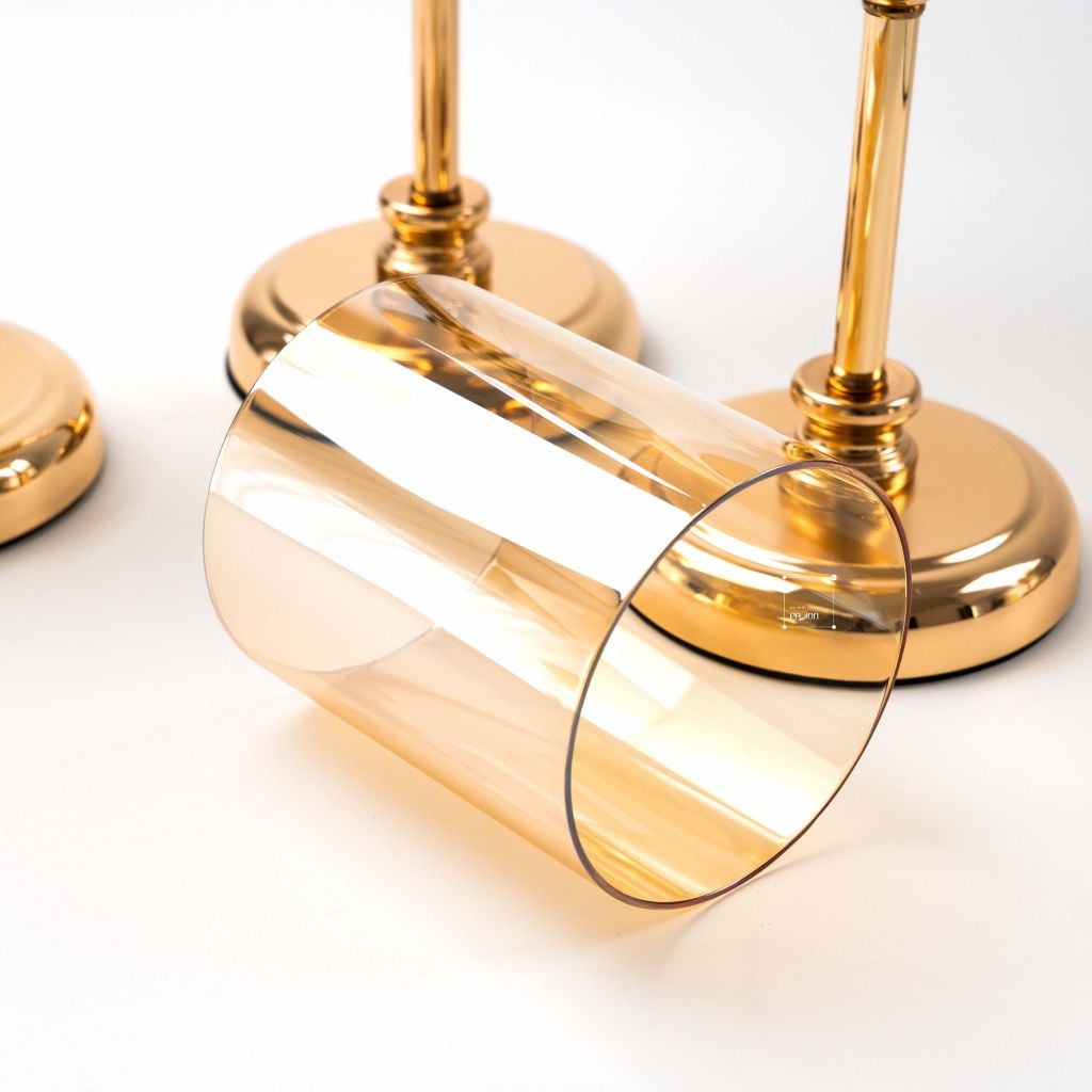 Bộ 3 Chân Nến Kèm Nến Trụ Lớn Màu Vàng Decor Bàn Ăn