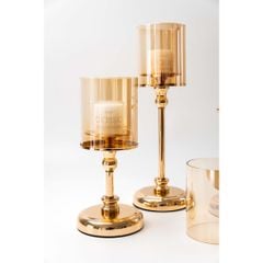 Bộ 3 Chân Nến Kèm Nến Trụ Lớn Màu Vàng Decor Bàn Ăn
