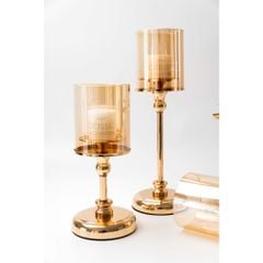 Bộ 3 Chân Nến Kèm Nến Trụ Lớn Màu Vàng Decor Bàn Ăn