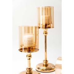 Bộ 3 Chân Nến Kèm Nến Trụ Lớn Màu Vàng Decor Bàn Ăn