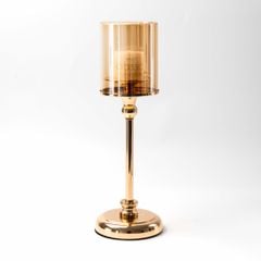 Bộ 3 Chân Nến Kèm Nến Trụ Lớn Màu Vàng Decor Bàn Ăn