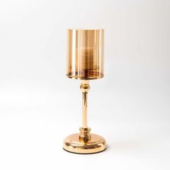 Bộ 3 Chân Nến Kèm Nến Trụ Lớn Màu Vàng Decor Bàn Ăn