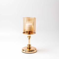 Bộ 3 Chân Nến Kèm Nến Trụ Lớn Màu Vàng Decor Bàn Ăn