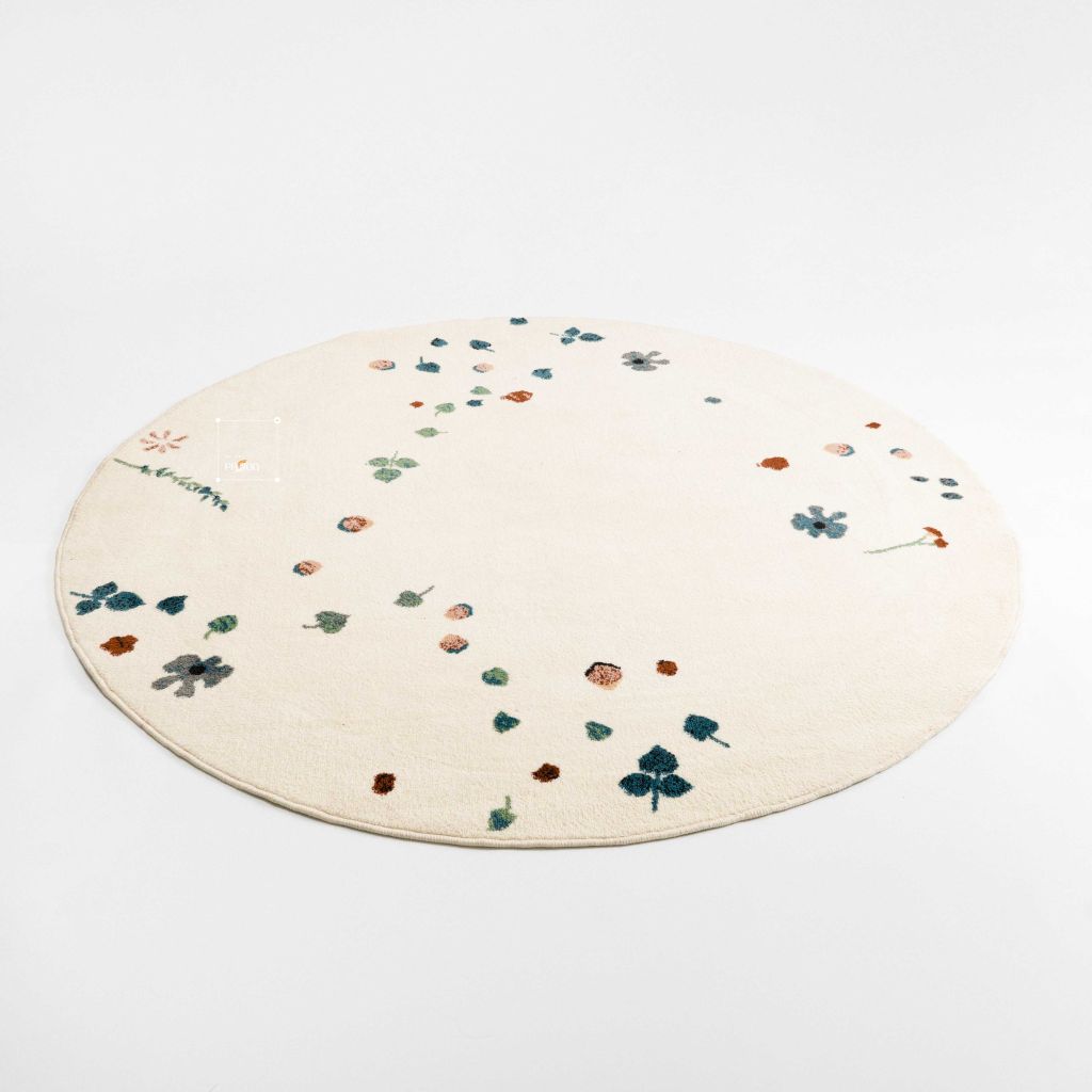 Thảm Tròn Lông Sợi Ngắn Alice Họa Tiết Lá Hoa Rơi