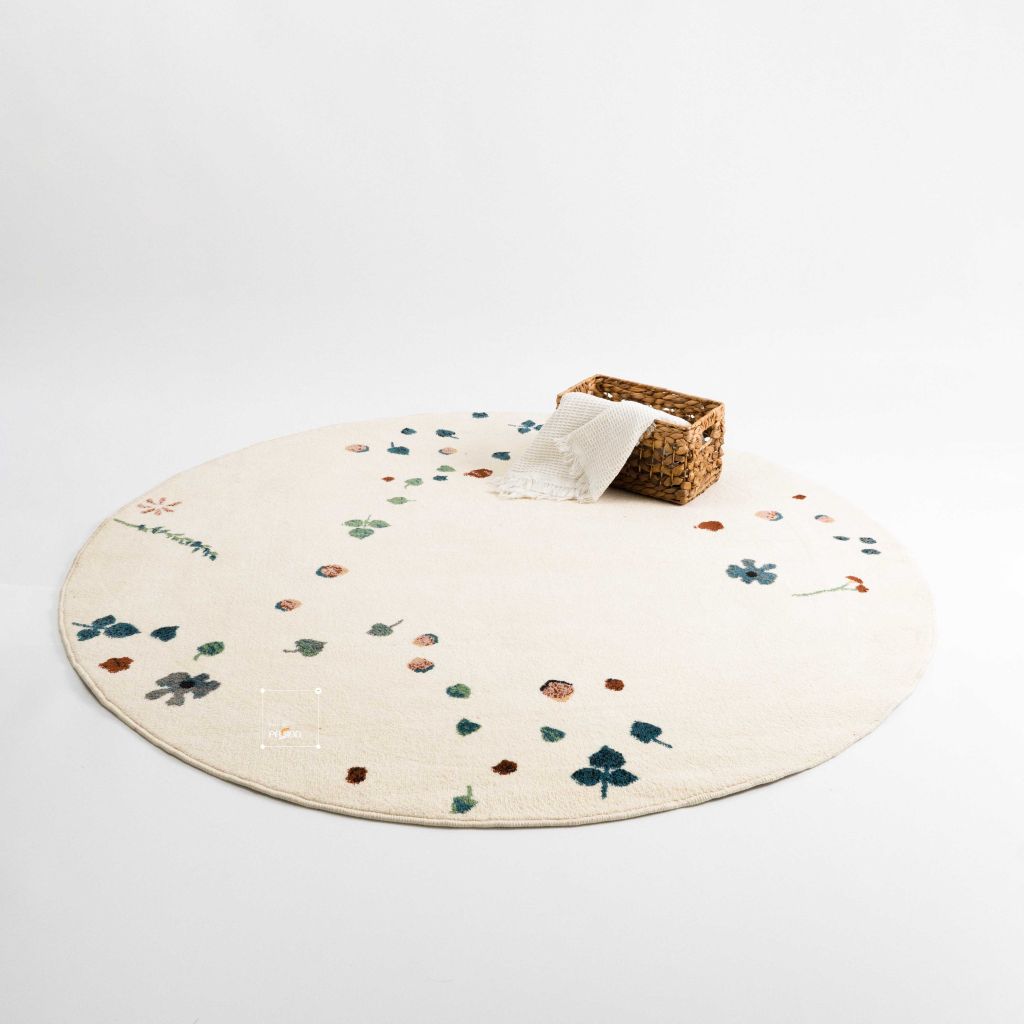 Thảm Tròn Lông Sợi Ngắn Alice Họa Tiết Lá Hoa Rơi