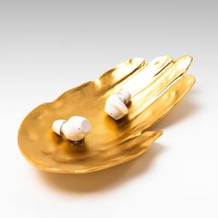Dĩa Đồ Decor Trang Trí Hình Bàn Tay Phật Kim Loại Vàng