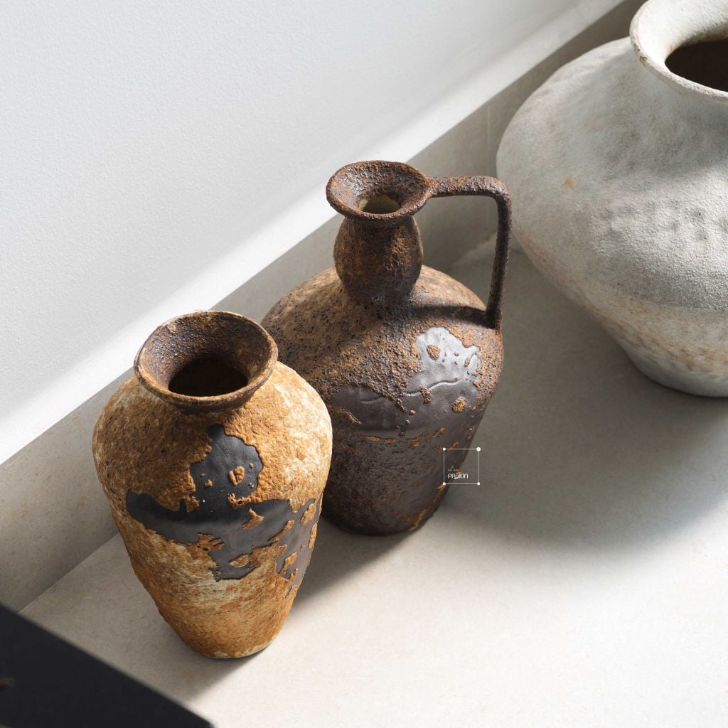 Bình Hoa Gốm Sứ Cổ Phong Cách Wabi Sabi Nâu Cổ