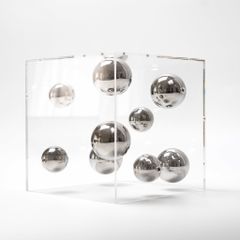 Tượng Hình Chữ Nhật Trang Trí Để Bàn Hình Bọt Tròn Bạc