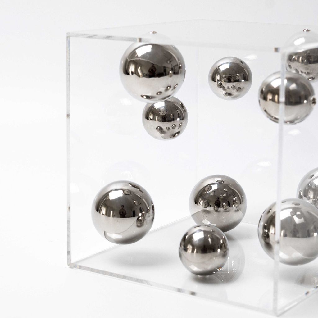 Tượng Hình Chữ Nhật Trang Trí Để Bàn Hình Bọt Tròn Bạc