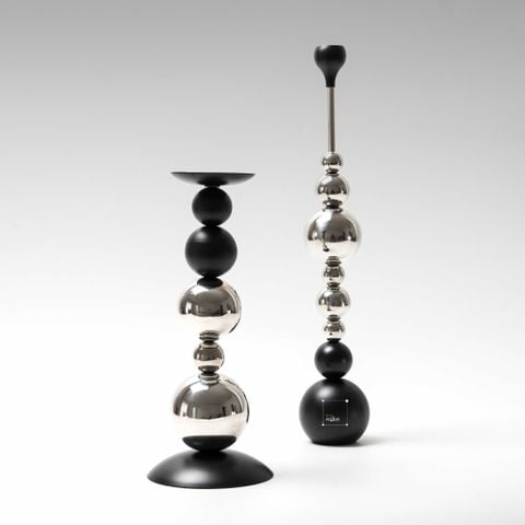 Chân Nến Hình Bóng Tròn Đen Bạc Decor Bàn Tiệc Sang Trọng