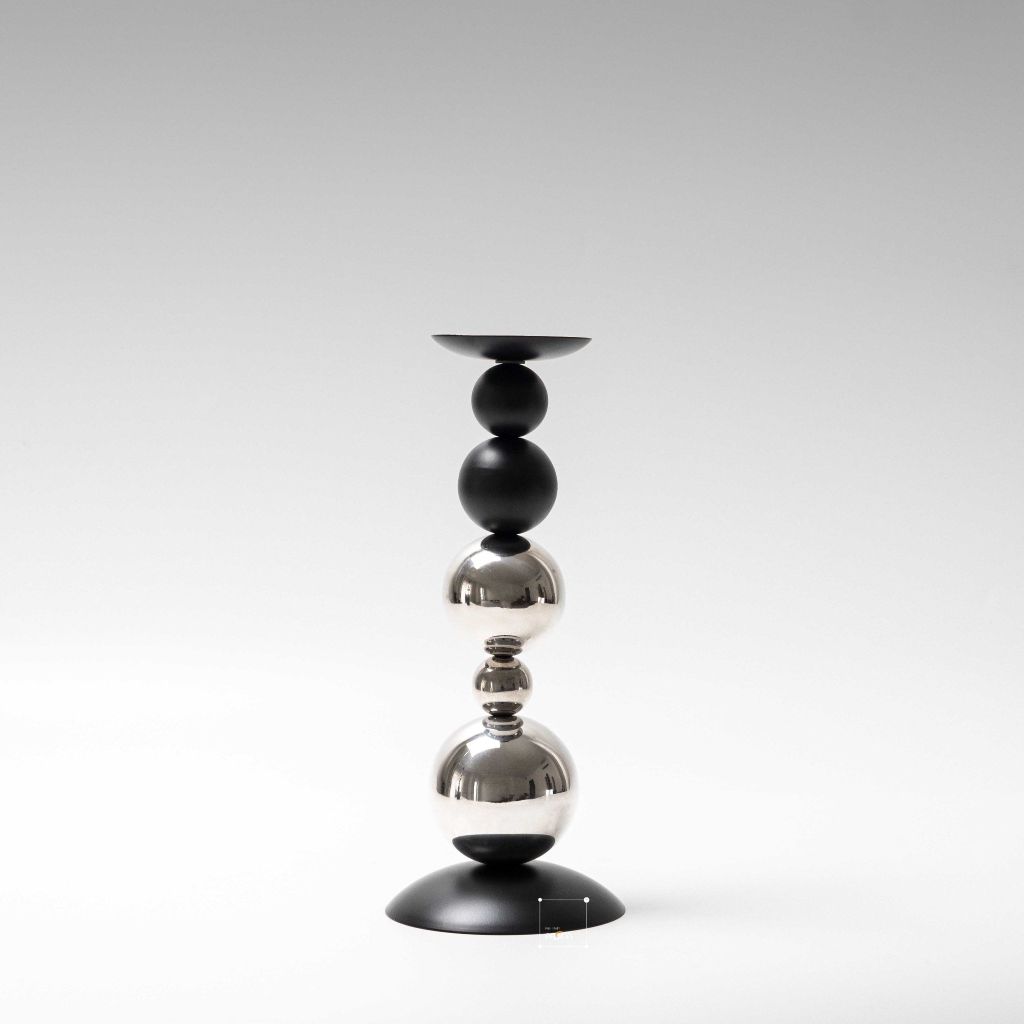 Chân Nến Hình Bóng Tròn Đen Bạc Decor Bàn Tiệc Sang Trọng