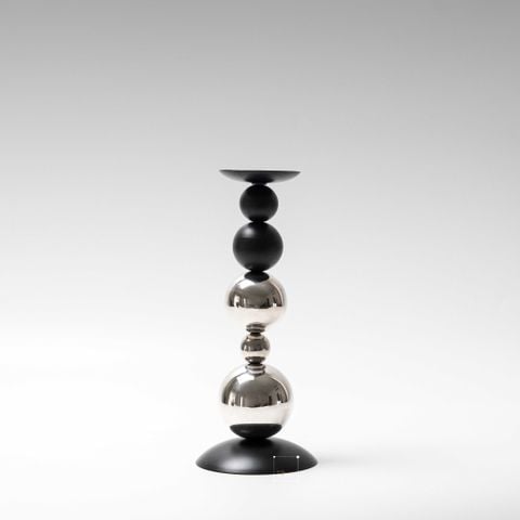 Chân Nến Hình Bóng Tròn Đen Bạc Decor Bàn Tiệc Sang Trọng