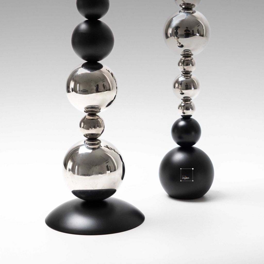 Chân Nến Hình Bóng Tròn Đen Bạc Decor Bàn Tiệc Sang Trọng