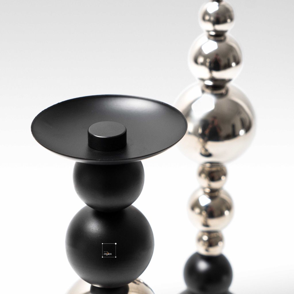 Chân Nến Hình Bóng Tròn Đen Bạc Decor Bàn Tiệc Sang Trọng