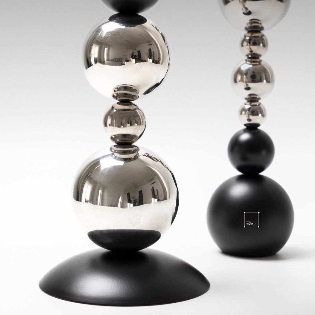 Chân Nến Hình Bóng Tròn Đen Bạc Decor Bàn Tiệc Sang Trọng