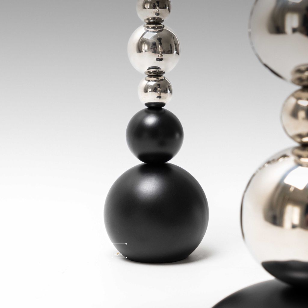 Chân Nến Hình Bóng Tròn Đen Bạc Decor Bàn Tiệc Sang Trọng