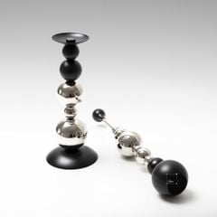 Chân Nến Hình Bóng Tròn Đen Bạc Decor Bàn Tiệc Sang Trọng