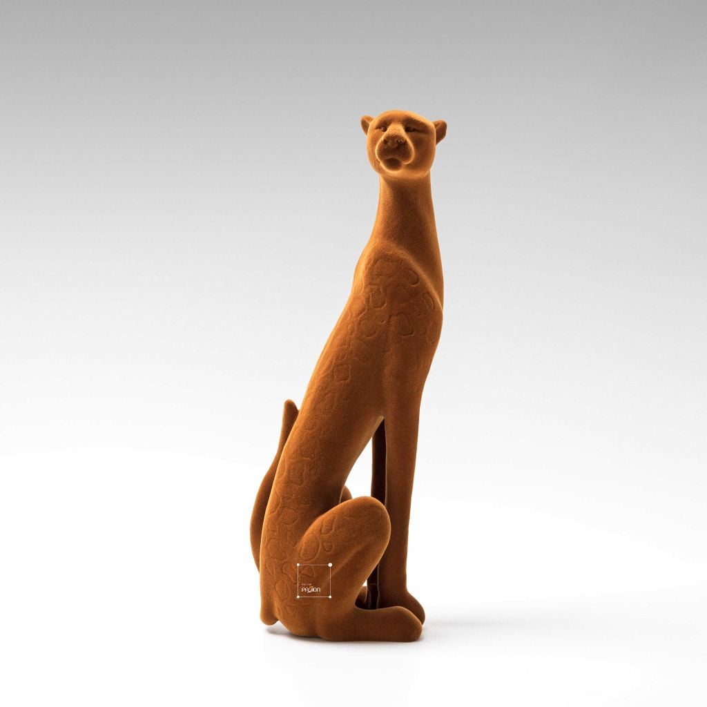 Tượng Báo Nâu Hình Đốm Nhung Ngồi Sang Trọng