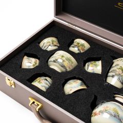 Bộ Ấm Trà Gốm Mộc Hình Phong Cảnh Kungfu Set 11 Món