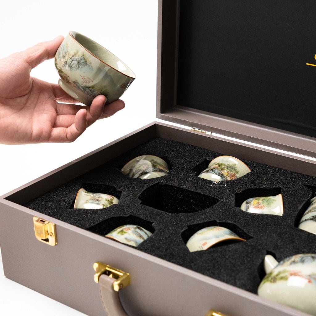 Bộ Ấm Trà Gốm Mộc Hình Phong Cảnh Kungfu Set 11 Món