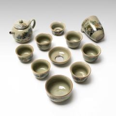 Bộ Ấm Trà Gốm Mộc Hình Phong Cảnh Kungfu Set 11 Món