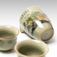 Bộ Ấm Trà Gốm Mộc Hình Phong Cảnh Kungfu Set 11 Món