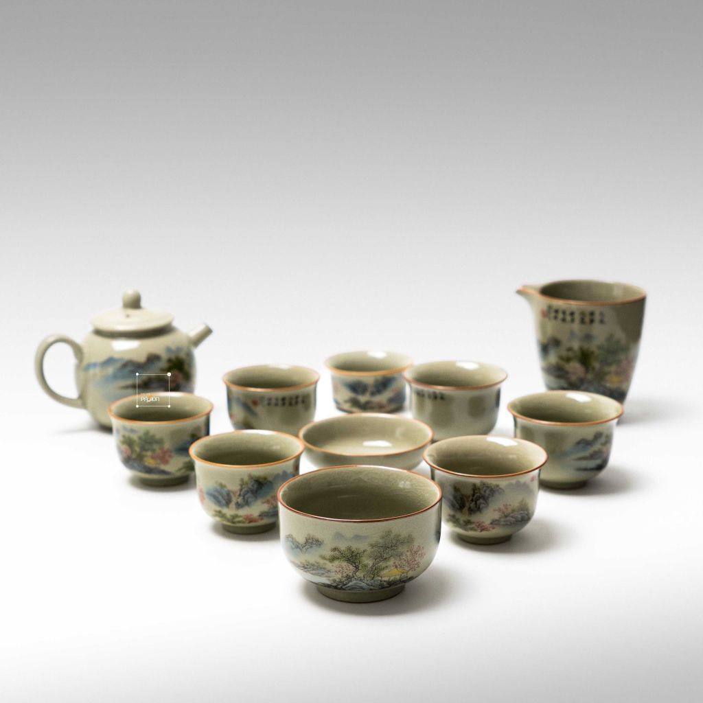 Bộ Ấm Trà Gốm Mộc Hình Phong Cảnh Kungfu Set 11 Món