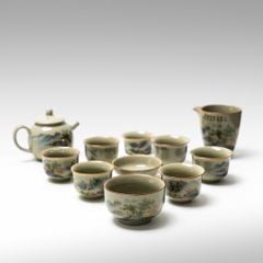 Bộ Ấm Trà Gốm Mộc Hình Phong Cảnh Kungfu Set 11 Món