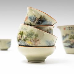 Bộ Ấm Trà Gốm Mộc Hình Phong Cảnh Kungfu Set 11 Món