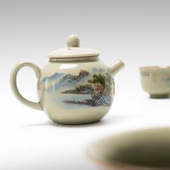 Bộ Ấm Trà Gốm Mộc Hình Phong Cảnh Kungfu Set 11 Món