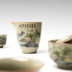 Bộ Ấm Trà Gốm Mộc Hình Phong Cảnh Kungfu Set 11 Món