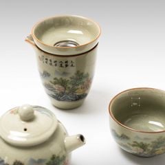 Bộ Ấm Trà Gốm Mộc Hình Phong Cảnh Kungfu Set 11 Món