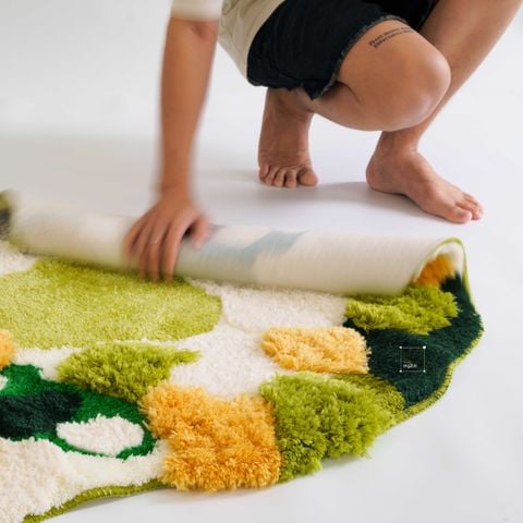 Thảm Trải Sàn 3D Dệt Nổi Họa Tiết Hoa Lá Trải Chân Giường