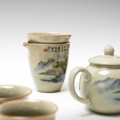 Bộ Ấm Trà Gốm Mộc Hình Phong Cảnh Kungfu Set 11 Món