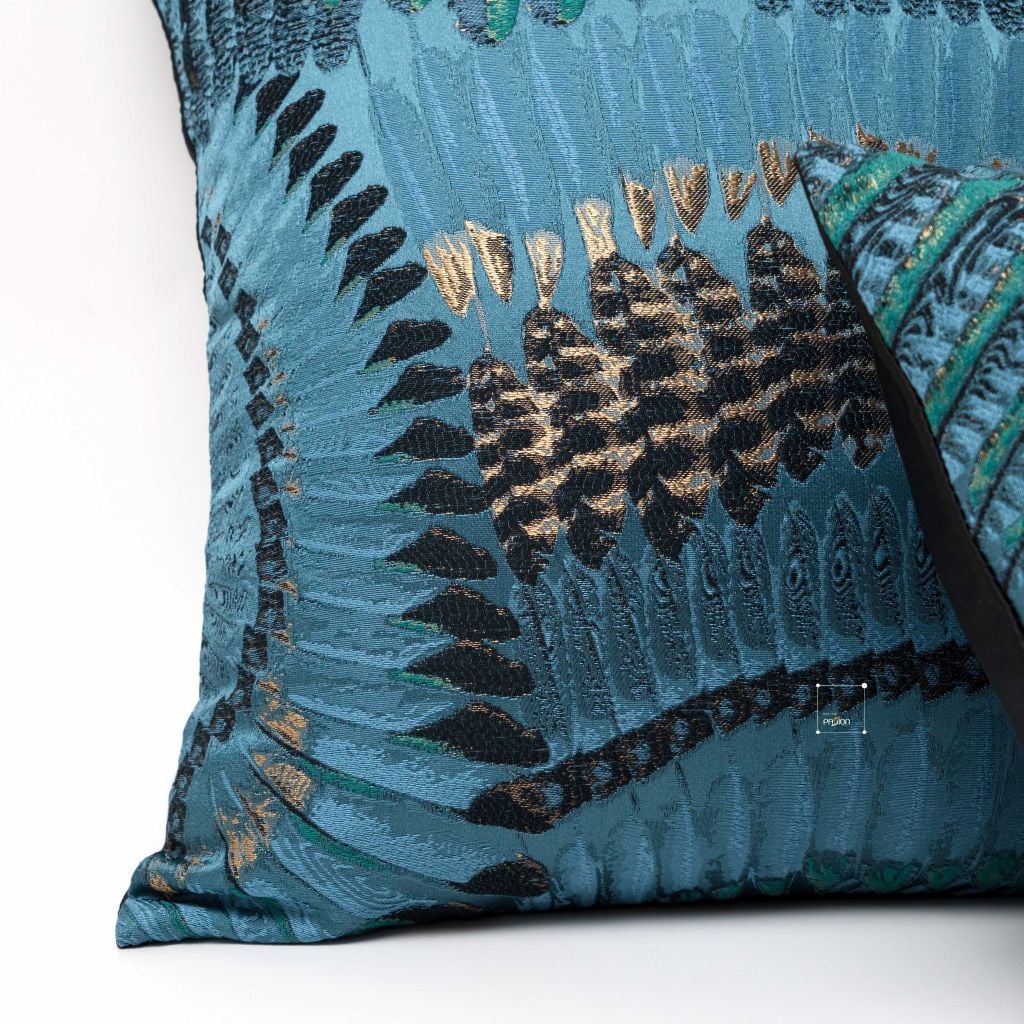 Vỏ Gối Tựa Lưng Cao Cấp Hình Họa Tiết Phượng Hoàng Xanh