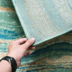 Thảm Lông Sợi Ngắn Cao Cấp Họa Tiết Gợn Sóng Xanh Sọc